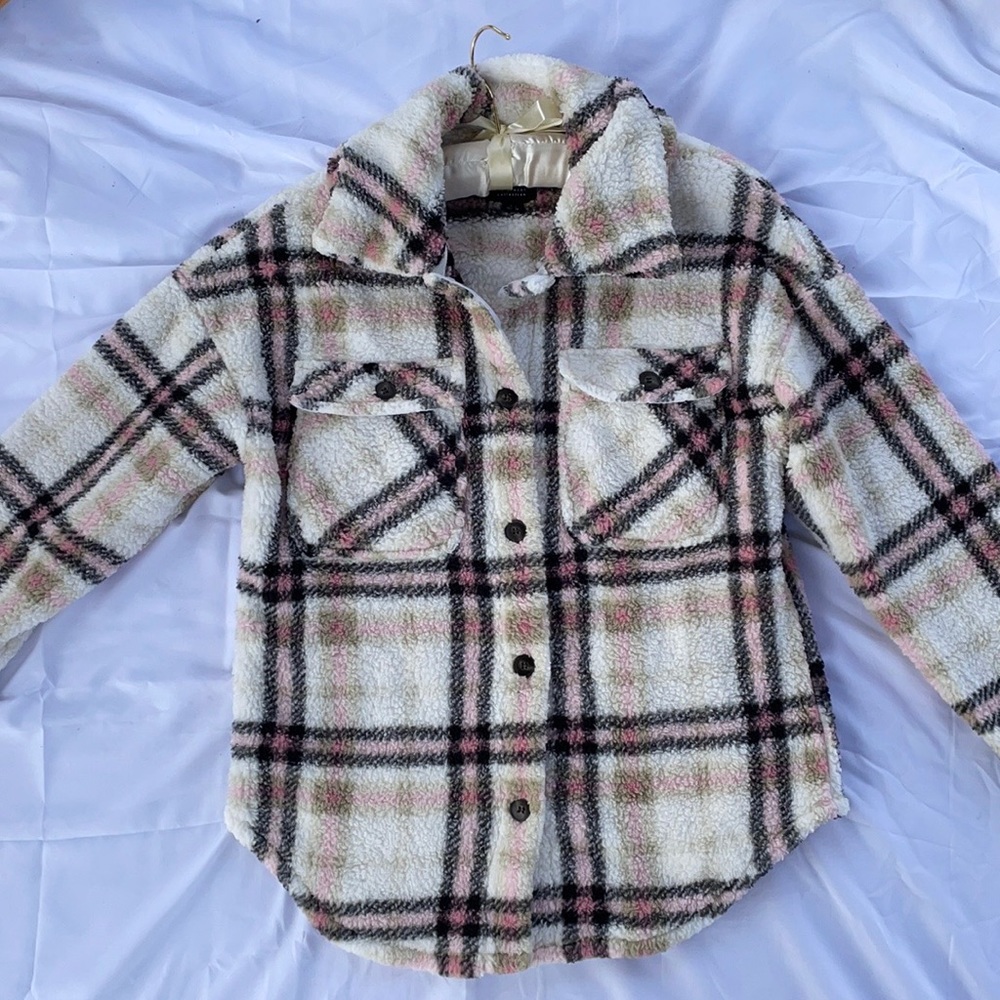 Fluffy flannel print jacket